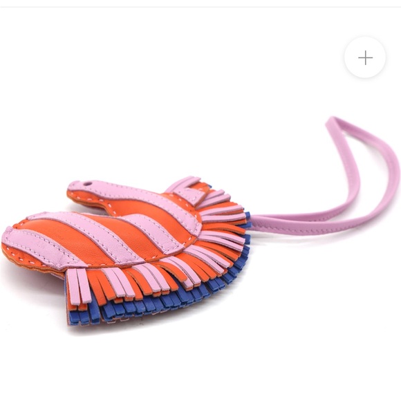 New Hermes Gee Gee Savannah Zebra Mauve Pink Orange Blue Leather Charm Tag - Picture 4 of 5